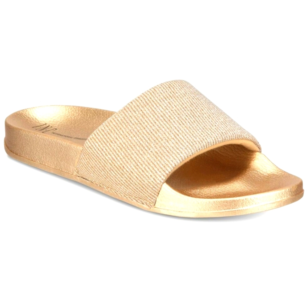 Metallic Gold Sparkle Slide Sandals 11-12 INC International Concepts BNWT $65